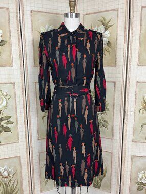 Hobbs Black Printed Shirt Dress w/ Belt